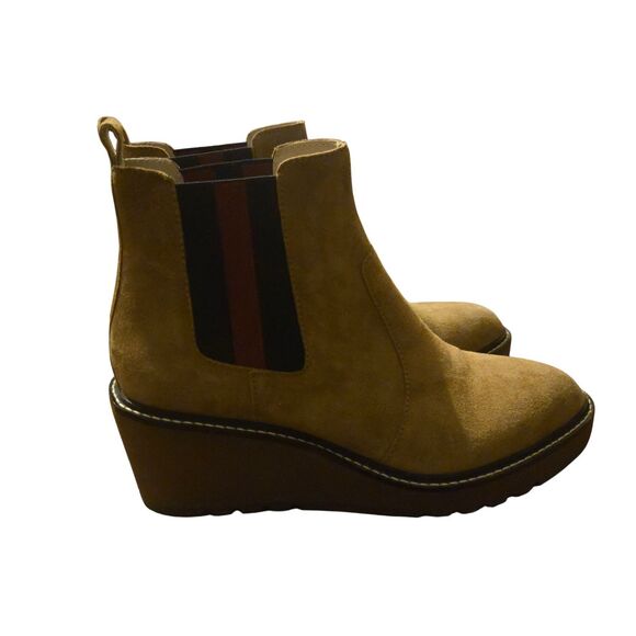 Cecelia Anthropologie 9M Gemma Slip On Wedge Bootie Boot Nutella Leather Suede - Picture 1 of 13